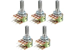 EZQNIRK 5PCS Variable Resistors Dual Linear 6 Pin Rotary Carbon Film Taper Potentiometer 20mm Shaft,500K Ohm