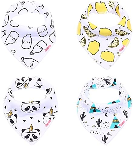 Kolamom Baby Bandana Drool Bibs 4 Pack Absorbent Cotton Baby Gift For Boys Milk Set