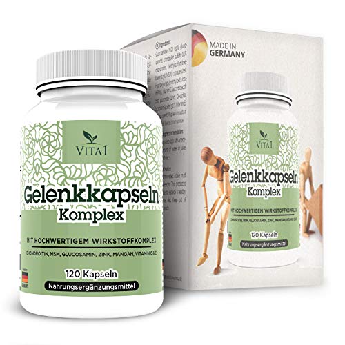 Capsule contro i dolori articolari di VITA1  120 capsule (fornitura per 1 mese)  Condroitina, MSM, Glucosamina, Zinco, Manganese & Vitamina C  Fatto in Germania