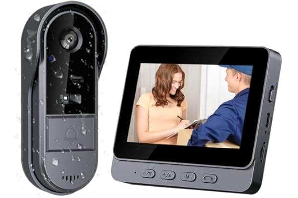 Sonnette Sans Fil Exterieur Etanche 1080P Sonnette Sans Fil Avec Camera avec écran IPS de 4.3 Visiophone Sans Fil IP65 étanche Caméra HD 170° Interphone Vision Nocturne Infrarouge Audio Bidirectionnel