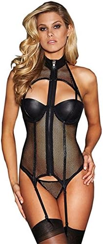Myhope Women Lingerie Leather Hanging Neck Bodysuit Fishing Nets Adult Supplies , l