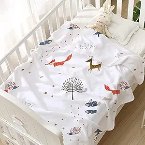 Baby Blanket 100% Muslin Cotton 4 Layer Newborn Baby Blanket Upto 5 Years, Soft Dream Blanket, Muslin Baby Blankets for Girls & Boys,Lightweight Newborn Nursery & Crib Blanket, Baby Shower Gift_Forest Animal Print