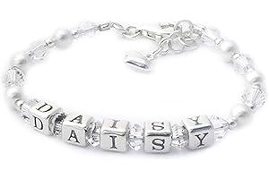 OCCASIONS EMPORIUM Sterling Silver Personalised Name Bracelet - Christening Gift
