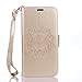 Produktbild Lonchee Samsung Galaxy S7 edge Wallet Tasche Brieftasche Schutzhülle ,Mandala Blumenmuster geprägt Muster Design Hochwertige PU Leder Folio Tasche Case Hülle im Bookstyle mit Standfunktion Kredit Kartenfächer (Gold)