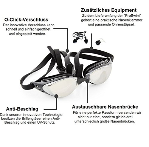 VERGLEICHSSIEGR: Innovative Premium Schwimmbrille „ProSwim“ von Sportastisch :: 3 austauschbare Nasenbrücken :: 100% perfekte Passform :: UV Schutz und Anti-Fog-Beschichtung :: INKLUSIVE Nasenklammer & Ohrstöpsel :: geprüfte Markenqualität, ideal Einsteiger oder Profis :: Exklusives Design für Damen, Herren und Kinder ab 10 Jahren :: 100% wasserdicht :: innovativer Schnellverschluss mit 4-fach einstellbaren Bändern :: inklusive 3 Jahren Sportastisch Produktgarantie - 3