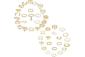 TTPSRY 43 Stück Frauen Ringe Böhmische Ringe Vintage Gold Ringe Set Stapelbare Trendy Ringe Größe Gemischt Ringe Daumenring für Frauen Mädchen Modeschmuck