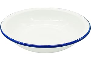 Zenker Enamel Round Pie Dish, Vintage Design, Suitable for Oven & Stove, Diswasher Safe, Oven Tray, Pie Tin, Dimensions: 25x25x5cm Colour: White, Blue