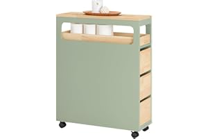 SoBuy Mobiletto Bagno Salvaspazio con Ruote, Mobile Compatto con 3 Cassetti, per WC, Armadietto Bagno in Legno, Facile da Spostare, Verde, 65x24x82cm, BZR54-GR