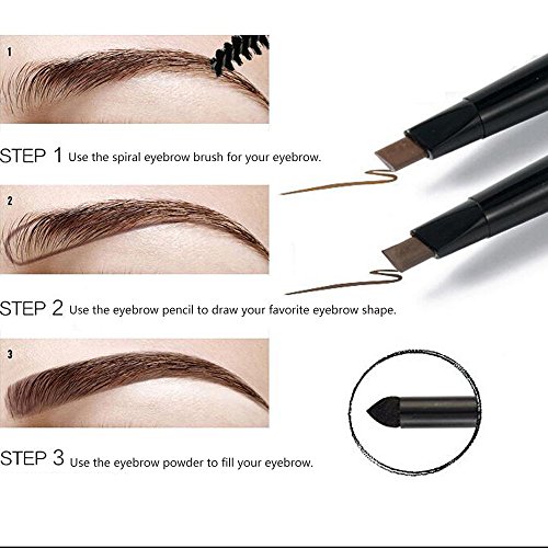 Augenbrauenstift 3D Eyebrow Liner Eyebrow Pen Soft Kaffee / Eye Brow Pencil Automatisch Wasserdicht Gedrehte Make Up Stift Augenbrauen-Stift(zwei Kopf),Augenbrauenstift + Augenbraue Pulver,Doppelzweck Dauerhaften Natürlichen Eyeliner Augenbraue Pulver Wasserfeste Make-up stift,Wasserdicht, Anti-Schweiß, natürlich dauerhaft,Nicht blühend,2PC(Dunkel Kaffee + Licht Kaffee) - 4