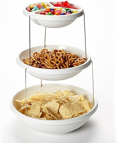 IGEMY Party Serving Bowls 3 Tier Nesting Snack Caddy Plastic Stand (White)