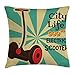 Produktbild Vintage Throw Pillow Cushion Cover, Electric Scooter Icon on Foreground of Pop Art Style Stripe Urban Transport Design, Decorative Square Accent Pillow Case,Multicolor 20X20 inches