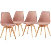 EGGREE Pack of 4 Dining Chairs Nordic Kitchen Chairs with Upholstered Seat and Solid Beech Wood Legs &ndash; Smoky Pink