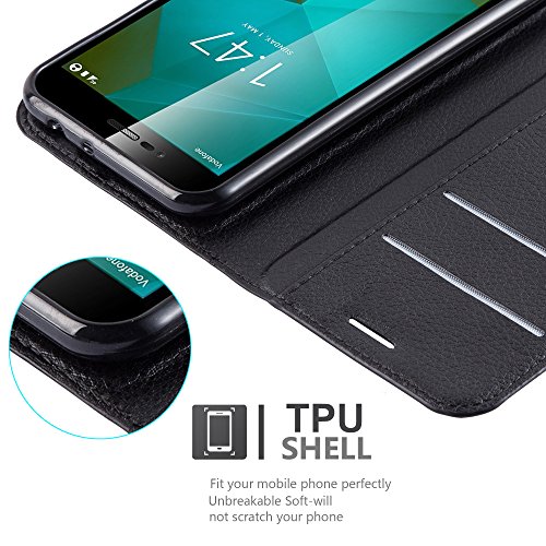Cadorabo - Funda Vodafone Smart Prime 7 Book Style de Cuero Sint  tico en Dise  o Libro - Etui Case Cover Carcasa Caja Protecci  n  con funci  n de suporte y Tarjetero  en Negro-Fantasma