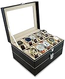 Uhrenkoffer zur Aufbewahrung von 20 Uhren - Schwarz 26 x 24 x 15 cm - Armbanduhr Präsentation Uhr Organizer - Grinscard