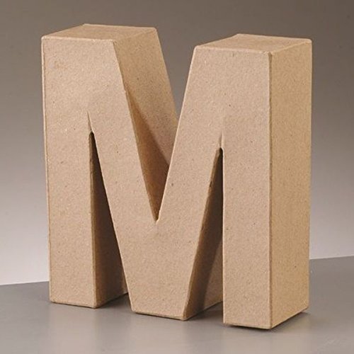 3D Letter "M" Paper Mache Signs Buff Papp Art Freestanding 17.5cm x 5.5cm (Letter M)