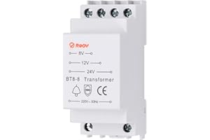 JIZZU Klingeltrafo Türklingel, Trafo 230V auf 12V 8V 24V, Passt auf Genormte Hutschiene, Klingeltransformator für max. 8VA Unterstützt Mehrere Ausgänge