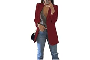 Freenfitmall Blazers de manga larga para mujer, traje de negocios, oficina, trabajo, chaqueta larga con frente abierto, talla XXL
