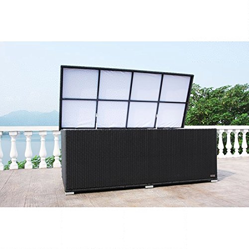 OUTFLEXX praktische Kissenbox aus widerstandsfähigem Poly-Rattan in schwarz mit Gasdruckfedern und Innenbezug, 204 x 94 x 75 cm, Gartentruhe Universalbox Aufbewahrungsbox Kissentruhe, wetterfest - 3