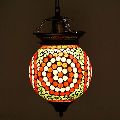 earthenmetal Spherical Shaped Glass Pendant/Hanging lamp for Living & Home Decoration Turkish lamp (Multicolour, Bulb not Included); Made in India