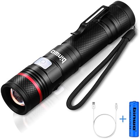 LED Torch, Binwo Torches LED Super Bright 800 lumens USB Rechargeable Torch Waterproof, 5 modes, Powerful Torch Light LED Tactical Flashlight for Camping, Dog Walking, Gift (18650 Battery Included)