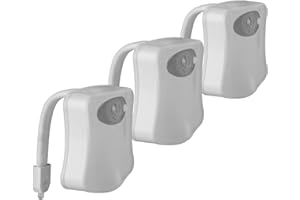 CHANHAN 3 Pack Toilet Night Light PIR Motion Activated Toilet Light Sensor LED Washroom Night Light Inside Toliet Lamp 8 Color Changing Battery Operated Motion Sensor for Bathroom (8 Colors, 3 Pack)
