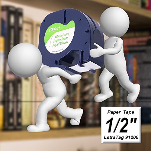 5 Rollos 91220 91222 91223 91224 91225 Cintas de Papel Pl  stico Etiquetas Adhesivas Negro Sobre Blanco Rojo Azul Amarillo Verde 12mm x 4m Compatible con Dymo LetraTag Serie LT-100H