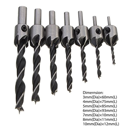 Mohoo 7Pcs HSS Flute Countersink Drill Bit Set Reamer Woodworking Chamfer Twist Shank Auger Drilling Drill Bit Tool for Wood Metal Aluminum Drilling Usage 3mm-10mm - 5