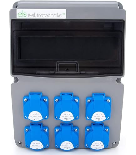 ELS Elektrotechnika Stekkerverdeler, bouwstroomverdeler, wandverdeler, lege behuizing, Schuko stopcontacten 4 x 230 V & CEE 16 A & CEE 32 A, voor montage achteraf met modulaire apparaten