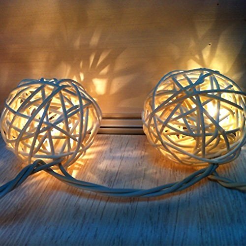 Weihnachtsbeleuchtung 20 Rattan Ball Lichterkette String Lights Batteriebetrieben für Hochzeit, Geburtstag Party, Weihnachtsdeko, 2,2 m, Warm Weiß - 4