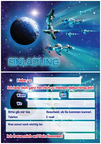 12 Einladungskarten zum Kindergeburtstag Space-Party Weltraum Raumschiff Weltal Spaceshuttle/ Einladungen zum Geburtstag / Umschläge - 4