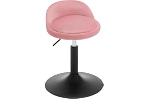 WOLTU Taburete Bajo, Taburete Giratorio con Respaldo Bajo, Asiento de Terciopelo, Altura Ajustable 42,5-58 cm, para Tocador y Salon, Base Metáica, Rosa + Negro, BH424rs-1