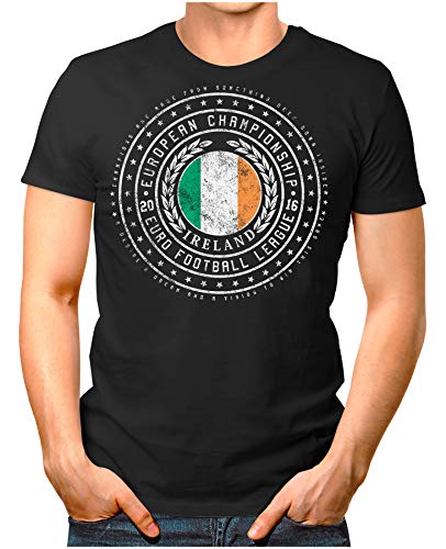 OM3® – Ireland – Herren T-Shirt Irland Wappen Fußball Trikot EM’16 WM Championship Vintage Schwarz XXL