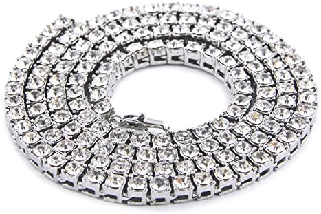 Hip Hop 14K White Gold Plated Iced Out 1 Row Round Cut 5mm CZ Tennis Necklace, 20 24 30 inch (26 inch)