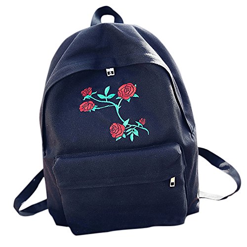 M  dchen Leinwand Rucksack Hansee Fashion Preppy Rose Stickerei Schule Taschen Campus Canvas Student Rucksack  black 