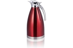 Thermos, 1.5L / 2L Théière Thermos en acier inoxydable Thermos à isolation sous vide à double paroi pour eau chaude et bouteille de thé avec couvercle par Haofy (2L-rouge)