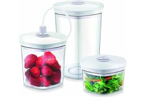 CASO Vakuumbehälter Set, Behälter bruch- und spülmaschinenfest,3 Vakuumbehälter für druckempfindliche und flüssige Lebensmittel,Passend für alle CASO Vakuumierer mit Schlauchanschluss,Stapelbar