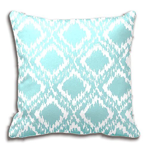 Ikat Diamond Pattern Aqua Blue Throw Pillow Case Cushion Cover Cotton Ployster Fabric 18"x18"Inch