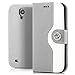 Produktbild Saxonia Flip Case Tasche Samsung Galaxy S4 Hülle Schutzhülle Elegante Handytasche mit Kartenfach Standfunktion Farbe Grau-Weiß