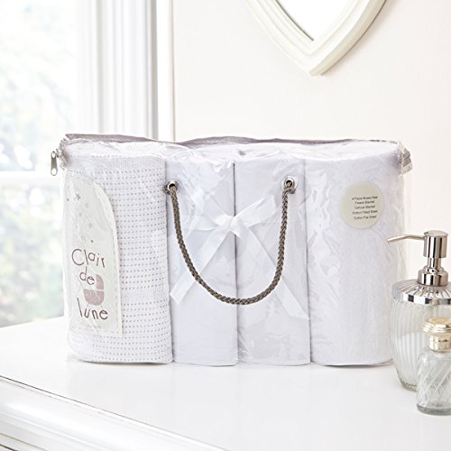Clair de Lune 4 Piece Bedding Bale Gift Set, Moses Basket, White