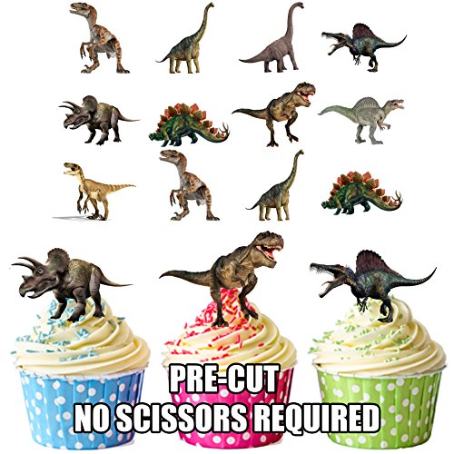 Dinosaur Party Pack, 36 Cup Cake Toppers - Edible Stand Up Decorations by AKGifts