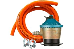 Elma Kit de Manguera de conexión bombona de gas 1,5m con 2 abrazaderas + regulador de gas butano Monfa, Compatible con Camping gas y Hornillos de gas
