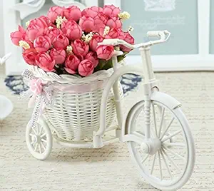 TiedRibbons Cycle Shape Flower Vase with Peonies Bunches for Centre Table, Bedroom, Living Room,Home Decoration and Gift