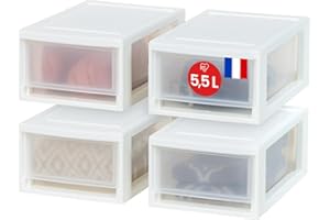 IRIS USA Iris Ohyama, Tiroir de rangement, Commode de chambre, Tour de rangement plastique bureau, Lot de 4, Blanc, pour Bureau, Garage, Chambre à coucher, Sans BPA, MSD-1