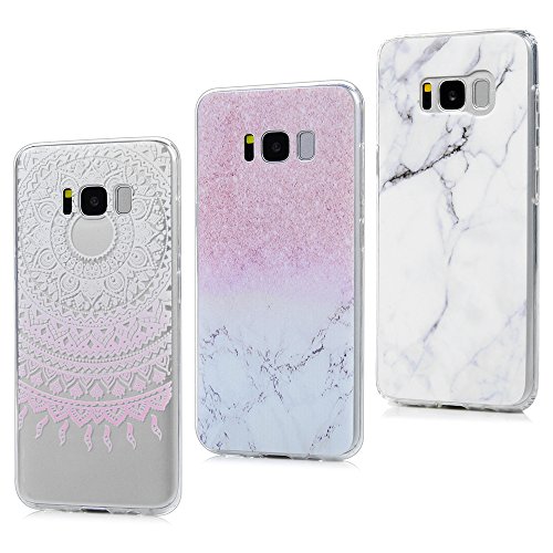 3X Coque Étui Transparent pour Samsung Galaxy S8 Cadre en Silicone TPU Housse de Protection Fine Souple Ultra Mince Flexible Anti-Choc Etui Dessin Original Motif Case Totem * Marbre * Gris