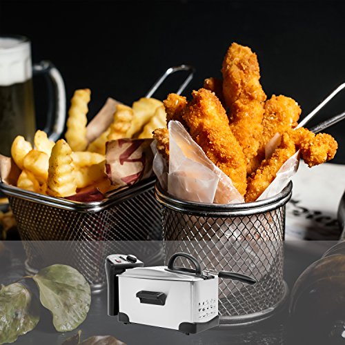 Sänger Fritteuse aus Edelstahl | 2.100 Watt Leistung | 3 Liter Fassungsvermögen | Kaltzonen Friteuse mit stufenlosem Thermostat und Temperaturkontrollleuchte | Deckel verhindert Fettspritzer - 6