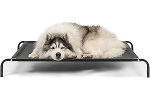 lionto Podwyższone legowisko ogrodowe dla psa 117x85 cm, przewiewna mata z siatki, zdejmowany pokrowiec, dobra cyrkulacja powietrza, chroni przed zimnem podłoża, mocna stalowa rama, kolor czarny