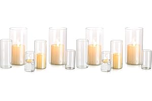 GLASSEAM Portacandele Hurricane Cilindro Di Vetro: Vaso Di Fiori Trasparente Per Candelabro Candele Galleggianti Per Candele Galleggianti Per Decorazioni Per La Tavola Da Pranzo Centrotavola (S+M+L x 4)