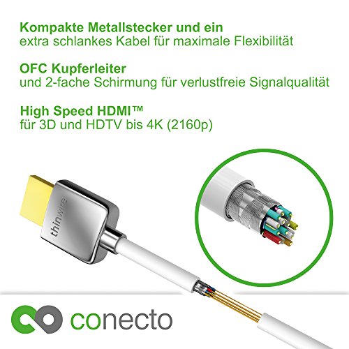 conecto thinwire Premium High Speed HDMI Kabel mit Ethernet (UHD, 4K 2160p, 3D, Full HD, 1080p, HEAC, ARC) weiß 1,00m - 3