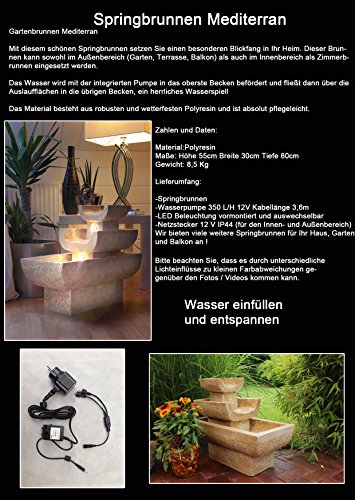 Springbrunnen „Mediterran“, SB212 Gartenbrunnen Zimmerbrunnen mit 2x LED Beleuchtung - 8
