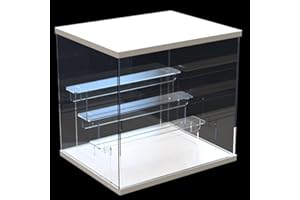 ACRLIE Vitrine en acrylique transparent à 4 étapes avec base blanche, pour objets de collection, protection contre la poussière
